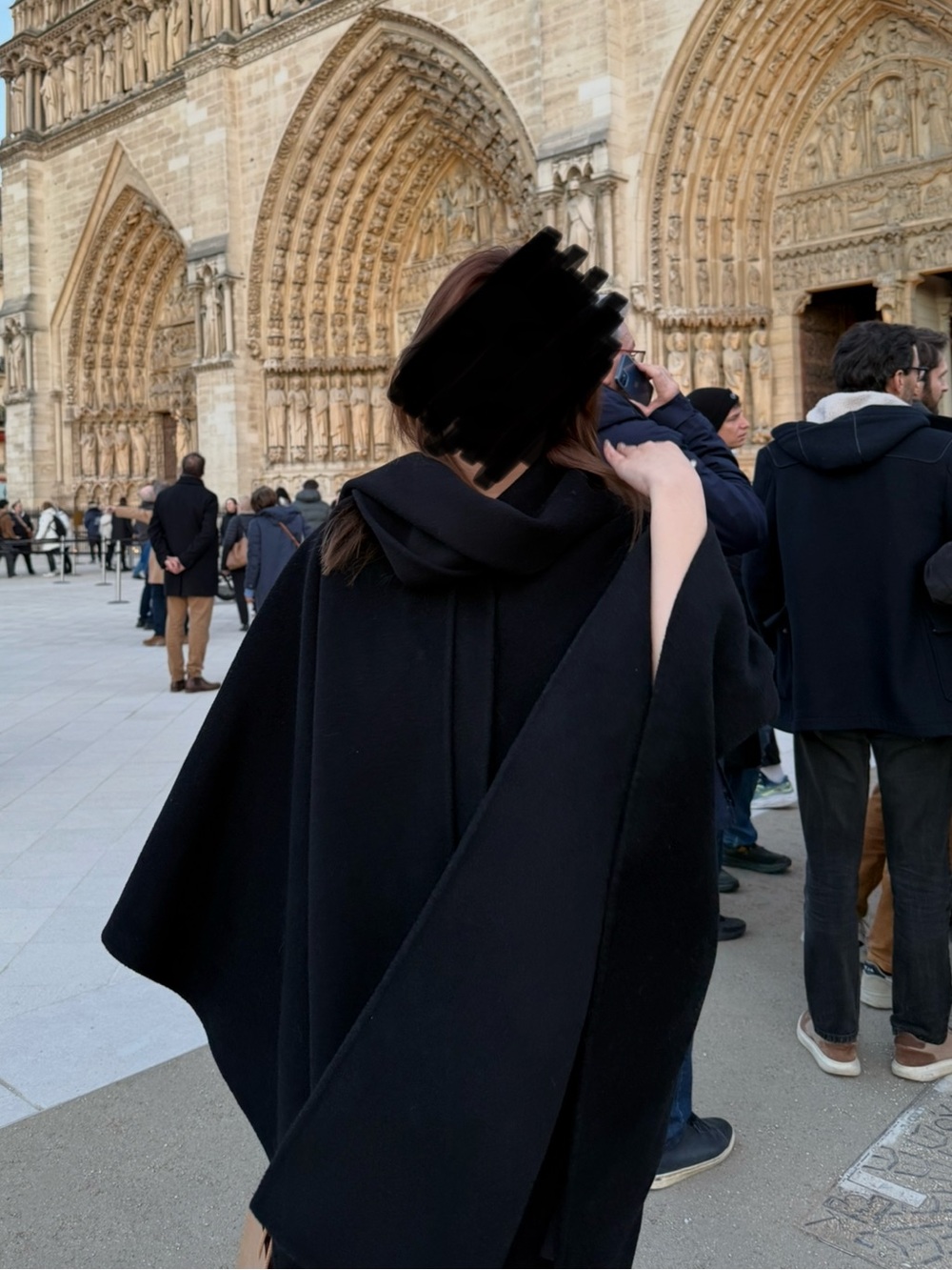 Minimalist Black Draped Cape with High Collar